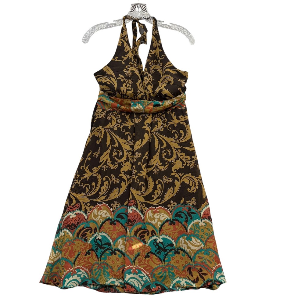 Eyeshadow Women's Y2K Retro Boho Halter Dress‎ Gold Paisley Party Dress Size 5